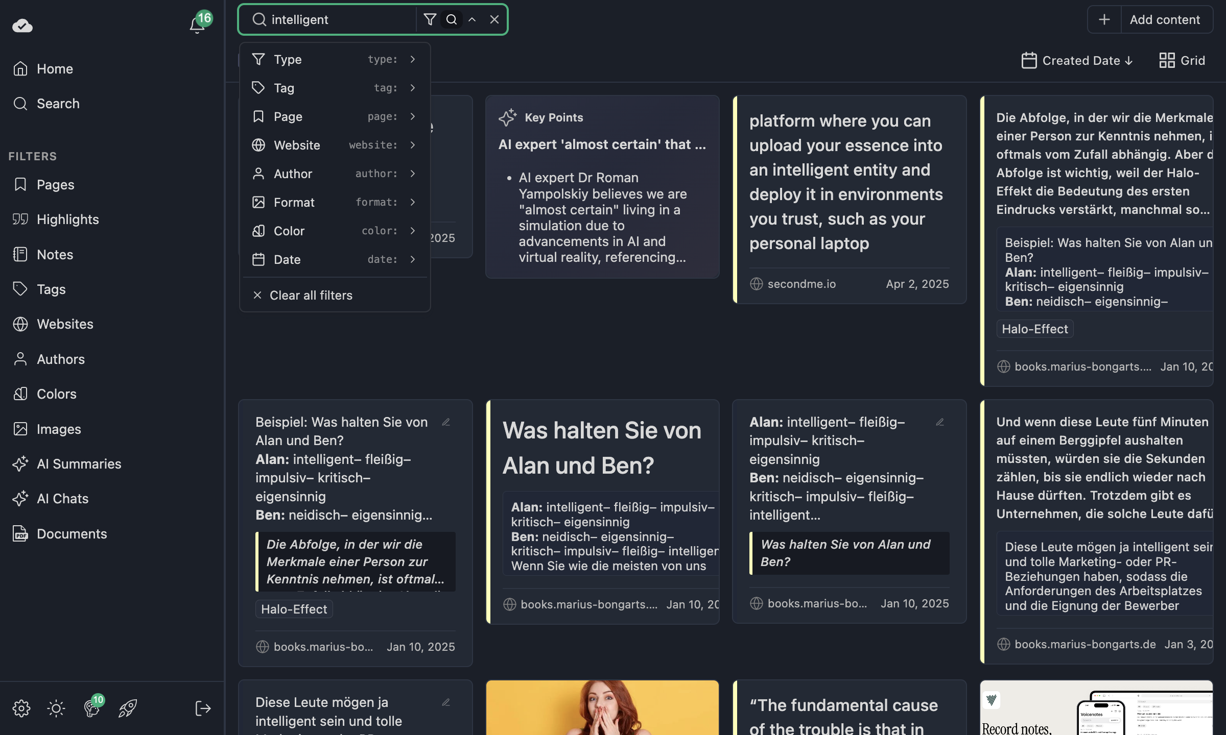 Search results spanning multiple entity types
