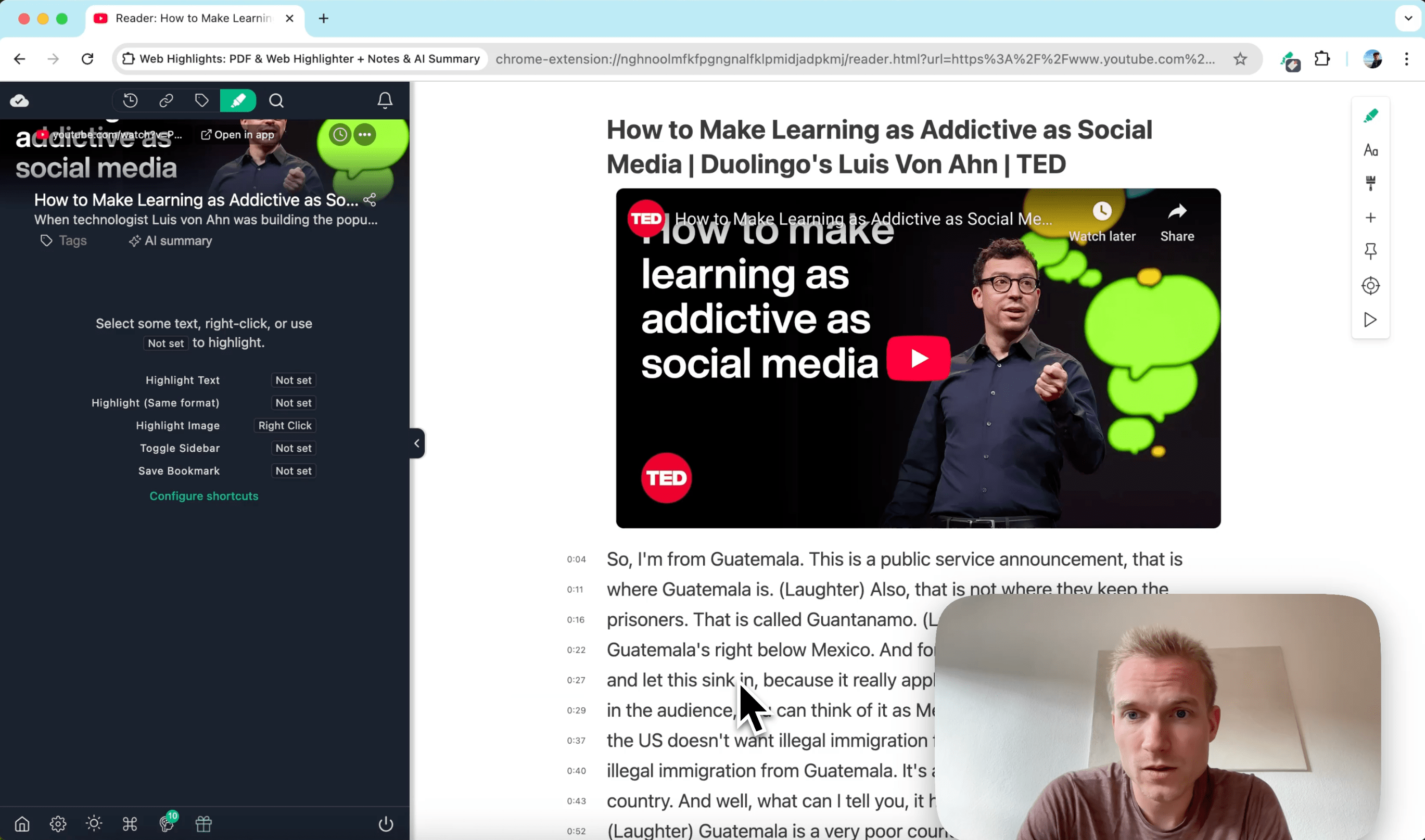Transcript Reader Interface