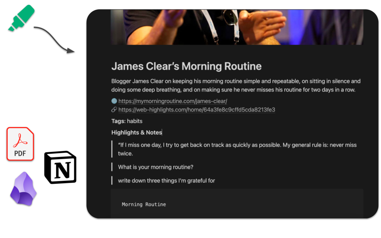 Exporting Web Highlights annotations to Notion, Obsidian (Markdown), Capacities, and other tools