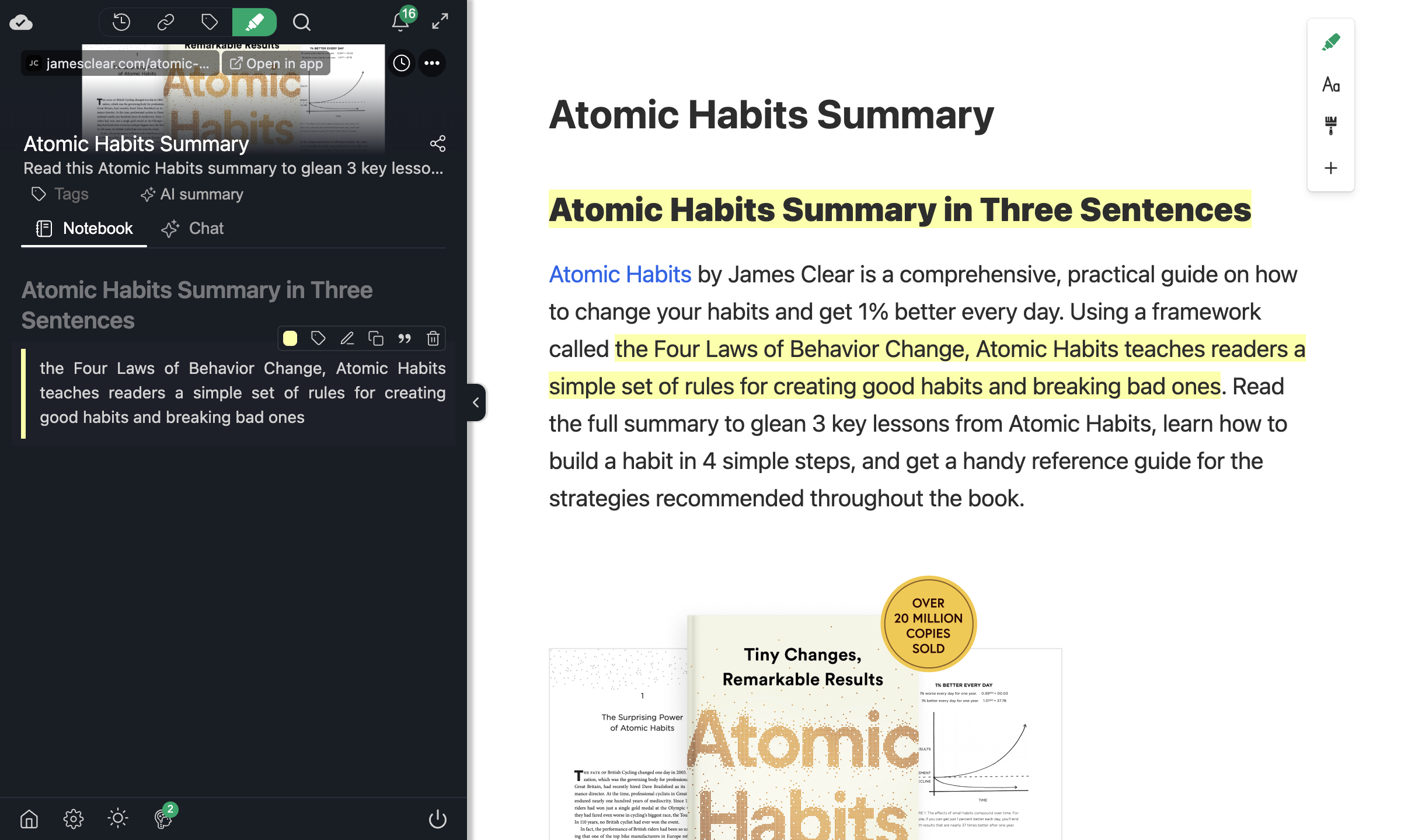 Highlight shown as a quote in the sidebar