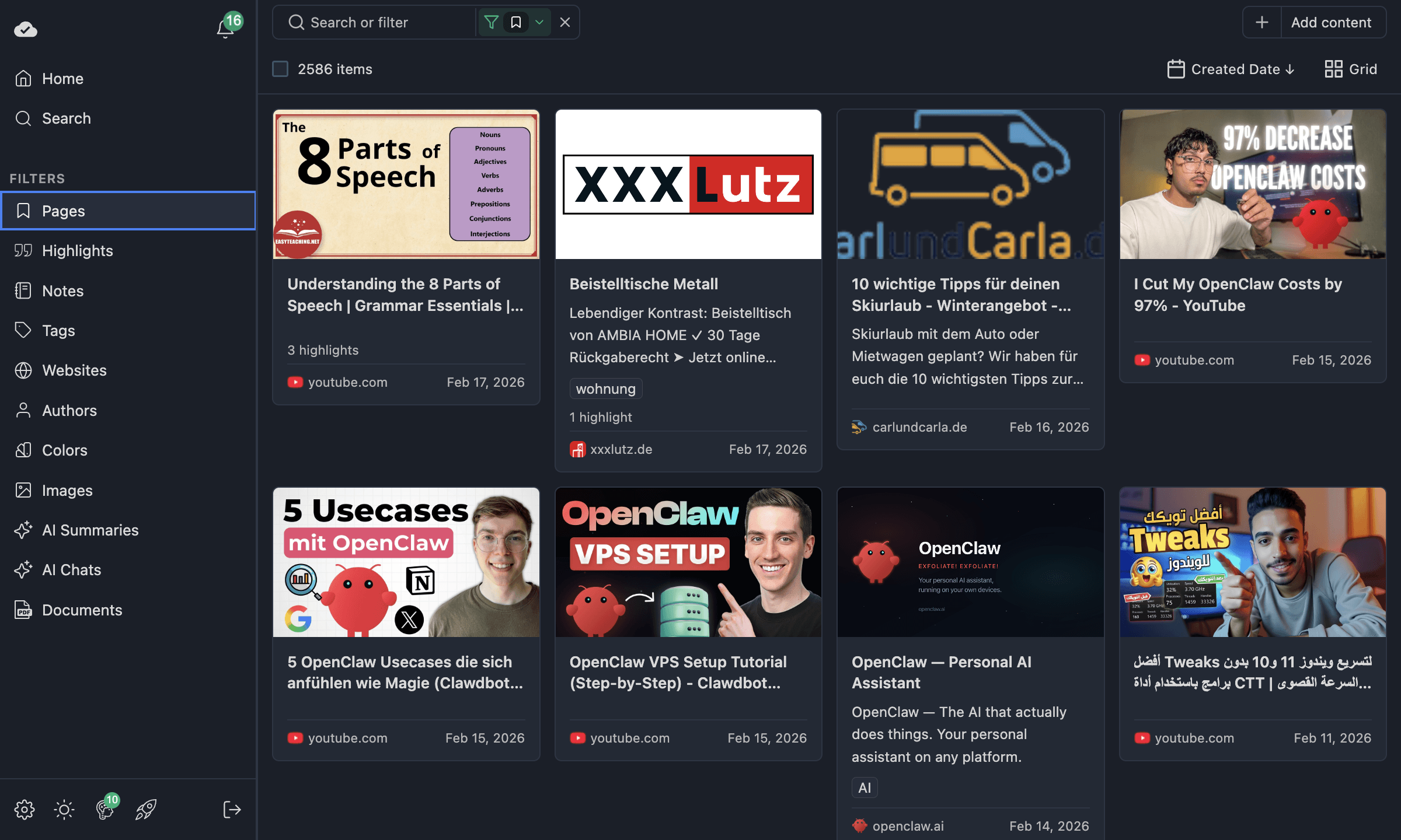 Pages displayed in grid view