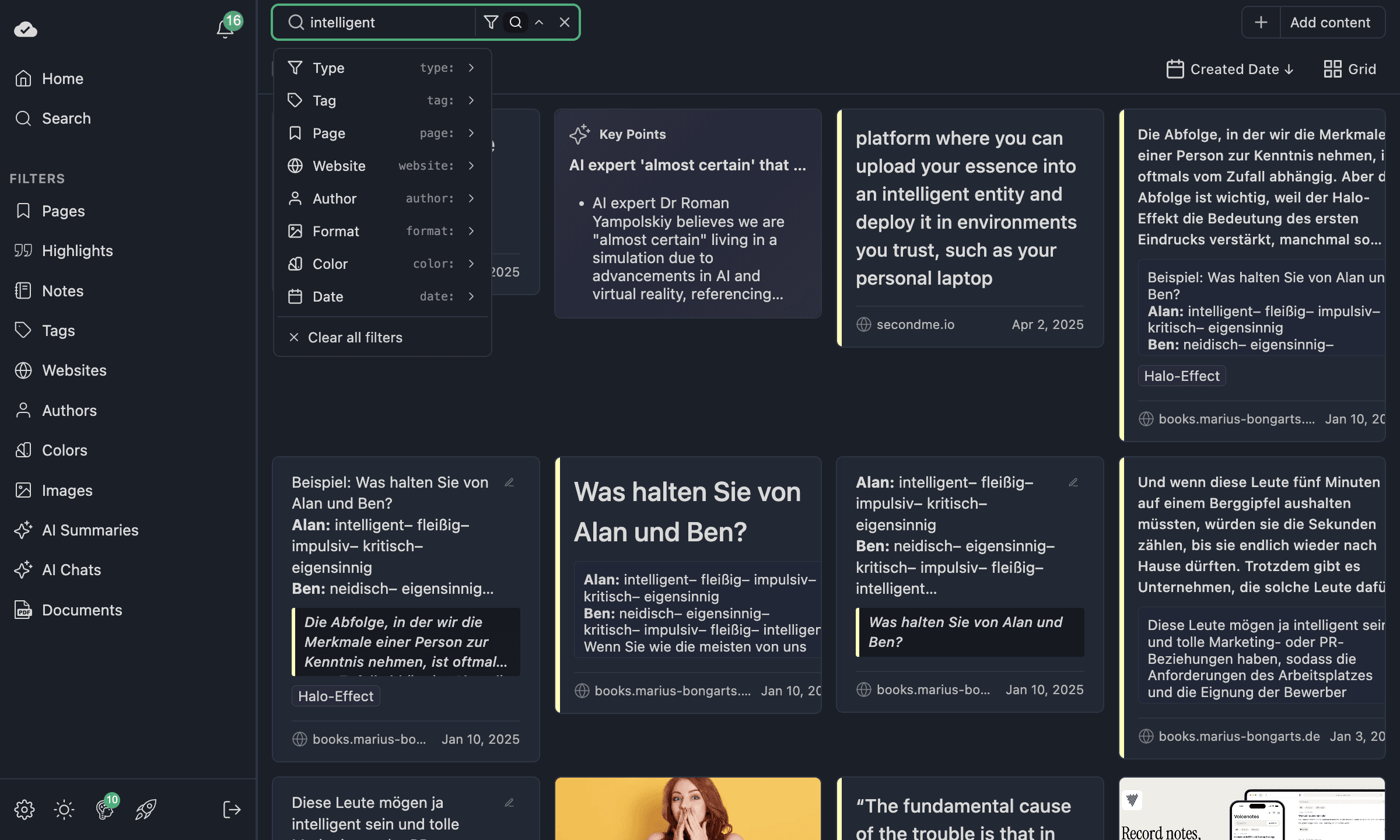 Search results spanning multiple entity types